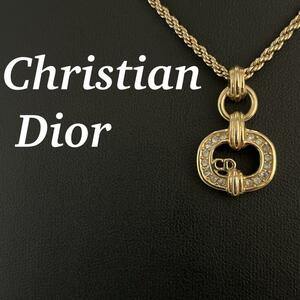 Christian Dior　クリスチャンディオール　ネックレス　ラインストーン　CDロゴ　男女兼用　ゴールド　サークル　アクセサリー