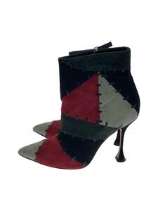 MANOLO BLAHNIK◆ブーツ/36.5/マルチカラー/NWB Heels/Black・Gray・Red/Suede/Patchwork