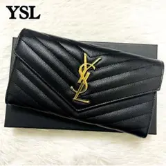 極美✨付属完備✨サンローラン ラージフラップ 長財布 Vステッチ レザー 黒