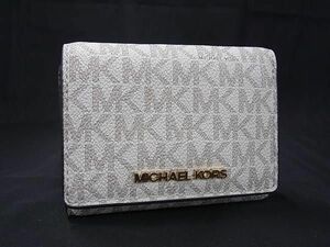 ■美品■ MICHAEL KORS マイケルコース MK柄 レザー がま口 ホック 三つ折り 財布 ウォレット アイボリー系×ブラウン系 DE4833