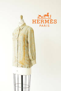 HERMES エルメス 総柄 シルク シャツ ブラウス size 38 1022561