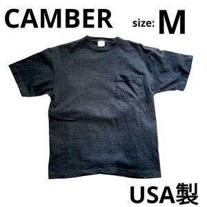 送料無料 CAMBER キャンバー USA製 Mサイズ 胸ポケット 無地Tシャツ 黒 ブラック 厚手 ヘビーオンス アメリカ製