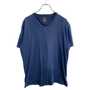 POLO RALPH LAUREN 半袖 ロゴ Tシャツ ポロラルフローレン Vネック ネイビー コットン 古着卸 アメリカ仕入 t2407-4428