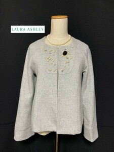 LAURA ASHLEY【ローラアシュレイ】パール＆ビジュー付き ノーカラージャケット 7号