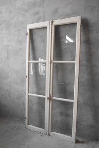アンティーク　フランス　ガラス窓枠　２枚セット　D [ft2-527]　窓　建具　店舗什器