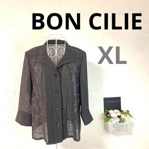 ★美品A★ BON CILIE ジャケット 長袖 花柄 レース13R グレー 透け感 羽織り エアコン避け カーディガン アウター おしゃれ 軽い ゆったり