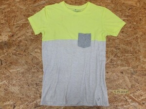 AMERICAN EAGLE アメリカンイーグル レディース 胸ポケット 切替 半袖Tシャツ 小さいサイズ XS 蛍光イエローグレー