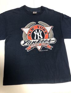 90s USA製 NY YANKEES ニューヨーク ヤンキース ヴィンテージ プリント Tシャツ ネイビー L tシャツ MLB メジャーリーグ 80s 90年代 野球