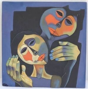 K3442 1980s ポタリー アート Oswaldo Guayasamin Art Pottery オブジェ オズワルド グアヤサミン 壁掛け アート ポスター ピカソ