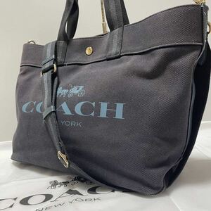 大人気 COACH コーチ デニム トートバッグ 2way ショルダーバッグ ビジネスバッグ レザー メンズ レディース マザーバッグ ネイビー 1円