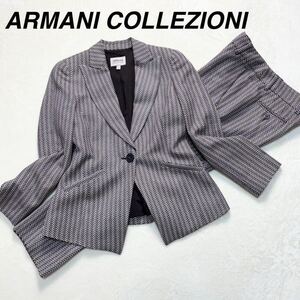 【1円～】【高級感漂うスーツ】ARMANI COLLEZIONI　アルマーニコレツォーニ　スーツ　レディース　ヘリンボーン　ブラウン