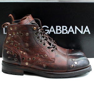 イタリア製★ドルチェ&ガッバーナ DOLCE&GABBANA★レースアップブーツ 7.5=26.5 CA5350 ダメージ加工 メンズ レザー ブラウン p i-847