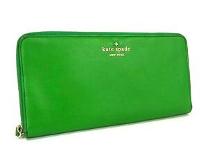 ■美品■ kate spade ケイトスペード レザー ラウンドファスナー 長財布 ウォレット 札入れ レディース グリーン系 DF8864