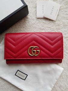 新品 GUCCI グッチ GGマーモント キルティングレザー フラップ 長財布 Red レッド 443436 DTD1T 6433