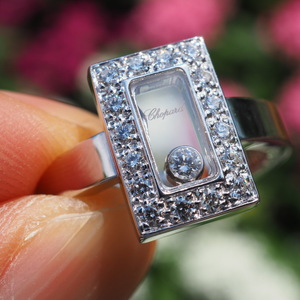 F2973【Chopard】ショパール ハッピーダイヤモンド１７Pcs 最高級18金WG無垢リング #10 9.5g 12.5mm