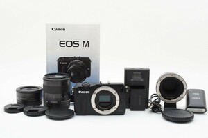 【美品】Canon EOS M ダブルレンズキット EF-M18-55mm F3.5-5.6 IS STM/EF-M22mm F2 STM付属 ブラック ミラーレス一眼カメラ