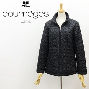 ◆Courreges クレージュ ハート柄 キルティング ジップアップ ジャケット 黒 ブラック 38