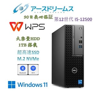 D1913/DELL 3000/CPU i5-12500/RAM 16GB(PC4-3200AA)/M.2 NVMe256GB+3.5HDD 1TB/WIN11Pro/Office WPS/DVD/内蔵型無線Wi-Fi+Bluetooth