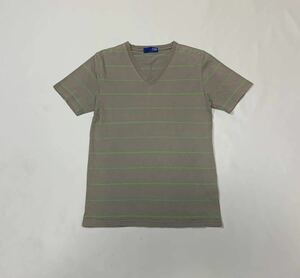 BEAMS // 半袖 ボーダー柄 Vネック Tシャツ (グレージュ系) サイズ S