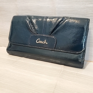 1036 COACH コーチ 長財布 ロングウォレット ロゴ 小銭入れ 札入れ カード入れ ネイビー系 紺系 三つ折り