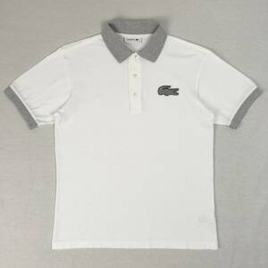 LACOSTE ラコステ ポロシャツ PH301E 鹿の子 サイズ2 ホワイト/グレー 日本製 ビッグワニ 半袖 シャツ