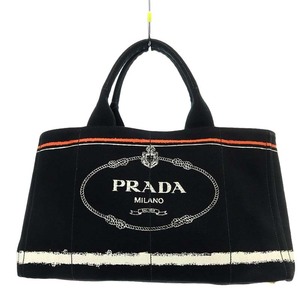 プラダ PRADA トートバッグ カナパ GM キャンバス ロゴプレート 黒 オフホワイト オレンジ BN1872 /MI ■OS ■SH ■OH レディース