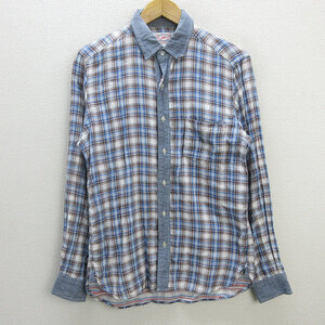 z■ビームス/BEAMS HEART 長袖チェックシャツ【M】水色系/men