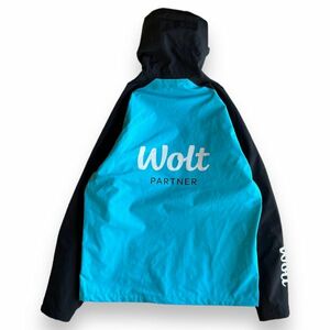 公式 WOLT PARTNER 配達 パートナー サマー ジャケット フード ポリエステル パーカー フーディー ロゴ 企業物 グッズ L ブルー ブラック