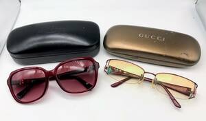 蘇さ(PEY245)　サングラス　GUCCI　ブラウン系　COACH　ワインレッド系　ケース付き　中古品　60サイズ