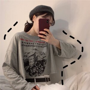 トップス Tシャツ ゆったり ins レディース 韓国ファッション XL グレー