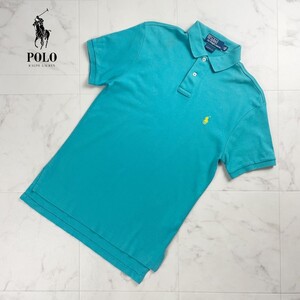 美品 POLO RALPH LAUREN ポロ ラルフ ローレン ポロシャツ ロゴ刺繍 半袖カットソー トップス メンズ グリーン系 サイズXS*SC1459