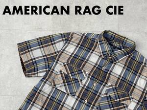 ☆送料無料☆ AMERICAN RAG CIE アメリカンラグシー 古着 半袖 チェック フラップポケット シャツ メンズ 2 ネイビー トップス 中古 即決