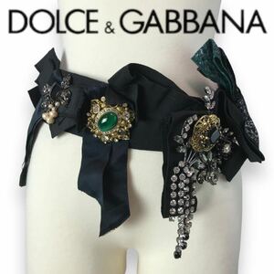 p170 豪華 DOLCE&GABBANA ドルチェ&ガッバーナ HAND MADE ハンドメイド ビジュー ベルト ストーン ファッションベルト アクセサリー 正規品