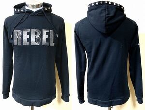 No.115　高級スワロフスキー入り　ブラックパーカー　メンズ サイズ48/肩幅44cm　Top RebeL/トップ レベル　悪羅悪羅/オラオラ系