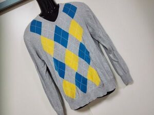 kkyj2148 ■ BEAUTY&YOUTH UNITED ARROWS ■ ユナイテッドアローズ ニット セーター Vネック アーガイル ライトグレー コットン M