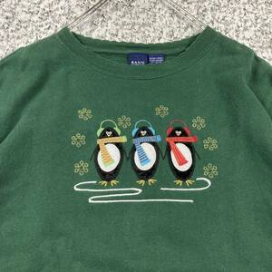 【90sオールド】ペンギン刺繍デザイン　レディーススウェット　グリーン　XLサイズ ビンテージ 古着 パナマボーイ