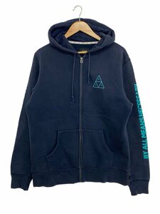 HUF◆HORUS FULL ZIP HOODIE/ジップパーカー/M/コットン/NVY/プリント