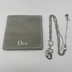 Christian Dior クリスチャン ディオール ネックレス シルバー ロゴ ハート ストーン付 P3686 