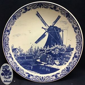 オランダ デルフト 大皿 直径39.5cm 風車図 飾り皿 洋食器 洋皿 飾皿 DELFTS BLAUW CHEMKEFA HOLLAND 和蘭デルフト 骨董品 染付 タイル