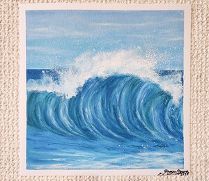 風景画　海の絵　パステル　アート　自然　絵画　夏　空の絵　オイルパステル　青空　サーフィン