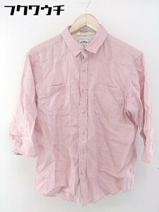 ◇ THE SHOP TK ザ ショップ ティーケー リネン100% 五分袖 シャツ サイズM ピンク メンズ