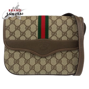 美品 GUCCI グッチ ヴィンテージ シェリーライン オールドグッチ ベージュ ゴールド金具 PVC ショルダーバッグ レディース 407296