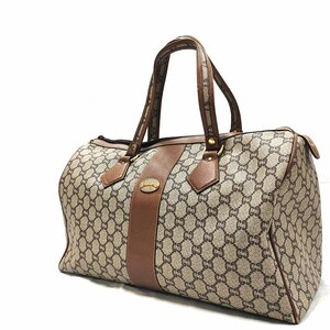 GUCCI グッチ オールドグッチ GGプラス PVC×レザー 001.41.0845 ブラウン系 手提げ ヴィンテージ 旅行鞄 ハンドバッグ