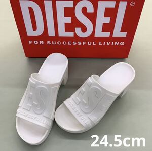 洗練されたデザイン　DIESEL　SA-PAMELA H　チャンキーヒールサンダル　ホワイト　24.5cm　Y03071 P5182　 ¥29,700