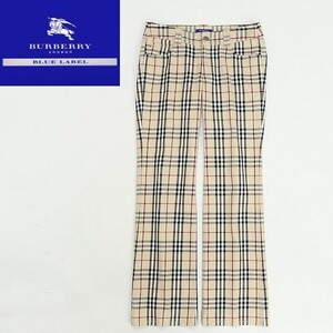 ◆BURBERRY BLUE LABEL バーバリー ブルーレーベル ストレッチ ノバチェック柄 パンツ ベージュ 38