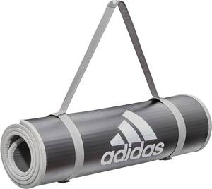 グレー adidas(アディダス) トレーニングマット/ヨガマット 10mm 厚め 幅広 耐久性 滑り止め ストラップ付