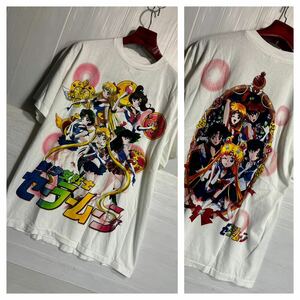 USA製　ヴィンテージ 美少女戦士セーラームーン　SAILOR MOON 白　全員集合　アニメTシャツ　キャラTシャツ　L 裾袖　シングルステッチ