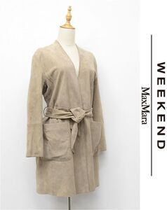 HGA-R265/美品 MAXMARA WEEKEND ラムレザーコート ジャケット コーディガン スウェード ウエストベルト ゴートスキン 本革 38 M ベージュ