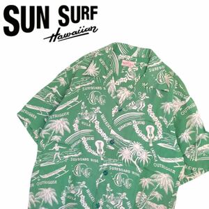 最高級 50s名作復刻 東洋 SUN SURF メニュー柄 フラガール 総柄 レーヨン 開襟 半袖アロハシャツ ハワイアン メンズM サンサーフ 240618