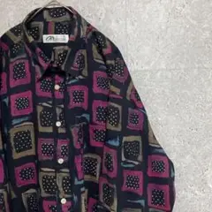 90s vintage 柄シャツ　メンズ　L 綿　個性派　古着　長袖　菅田将暉